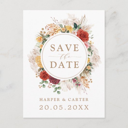 Carte Postale Faire-part Boho Rustique Pampas Mariage de verdure en herbe (Devant)