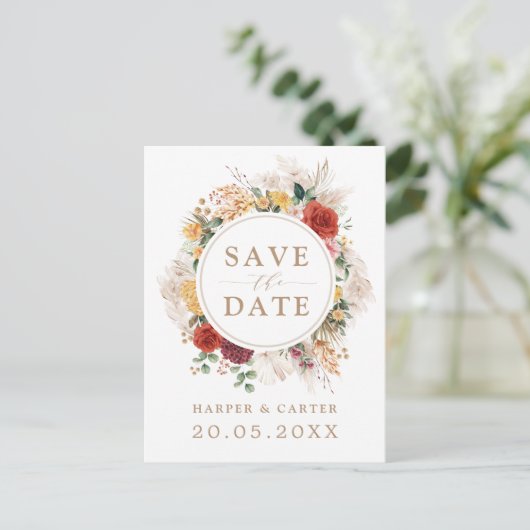 Carte Postale Faire-part Boho Rustique Pampas Mariage de verdure en herbe (Debout devant)