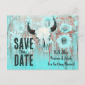 Carte Postale Faire-part Boho rustique Turquoise Sunflower Ouest Vache Crân (Devant)