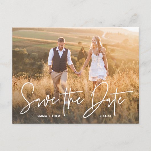 Carte Postale Faire-part Boho simple | Elégant script photo Enregistrer la  (Devant)