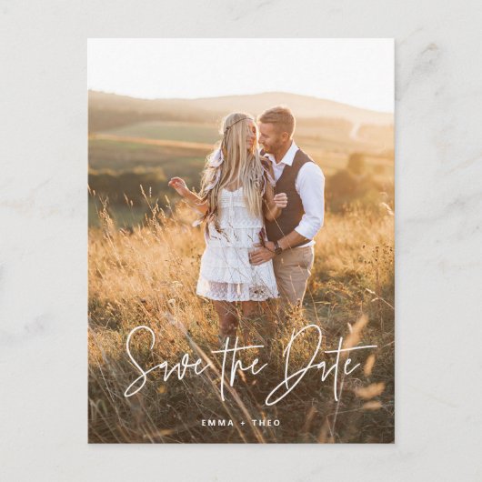 Carte Postale Faire-part Boho simple | Elégant script photo Enregistrer la  (Devant)