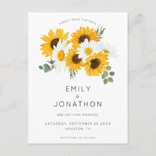 Carte Postale Faire-part Boho Sunflower Florals Rustique Enregistrer La Dat (Devant)