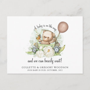 Carte Postale Faire-part Boho Teddy Bear Brown Green Bearly Wait Pregancy