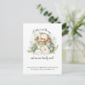 Carte Postale Faire-part Boho Teddy Bear Brun Sage Vert à peine attendre (Debout devant)