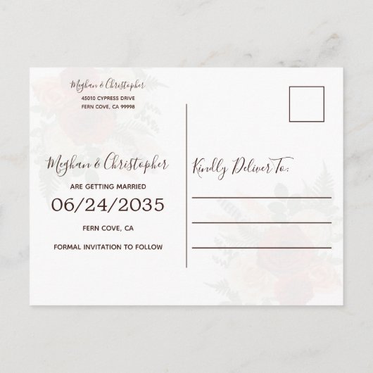 Carte Postale Faire-part Boho Terracotta rouille Mariage floral Enregistrer (Dos)