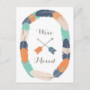 Carte Postale Faire-part Boho Tribal Feather et Flèche Changement d'adresse