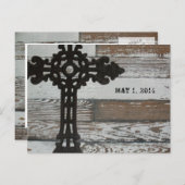 Carte Postale Faire-part Bois ancien, Croix de fer forgé Enregistrer la dat (Devant / Derrière)