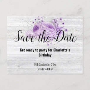 Carte Postale Faire-part Bois blanc rustique Floral Lilac