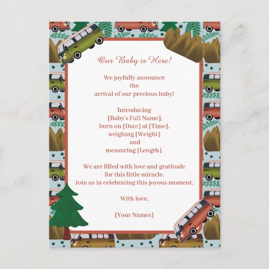 Carte Postale Faire-part Bois Camper Baby Boy (Devant)