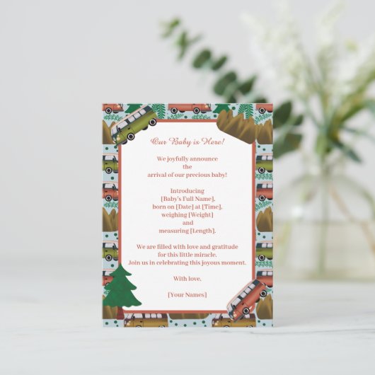 Carte Postale Faire-part Bois Camper Baby Boy (Debout devant)