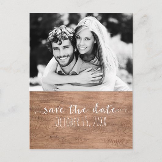 Carte Postale Faire-part Bois clair ENREGISTRER LA DATE Rustique Mariage Ph (Devant)