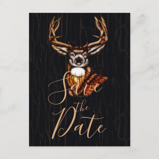 Carte Postale Faire-part Bois de bois cerf rustique pays Enregistrer la dat (Devant)