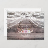 Carte Postale Faire-part Bois de cerf fleuris & Guirlandes de lumières Enre (Devant / Derrière)