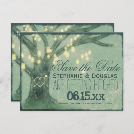 Carte Postale Faire-part Bois de chêne rustique Mason Jarres Enregistrer la (Devant / Derrière)