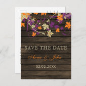 Carte Postale Faire-part Bois de grange Rustique Prune Feuilles d'automne S (Devant / Derrière)