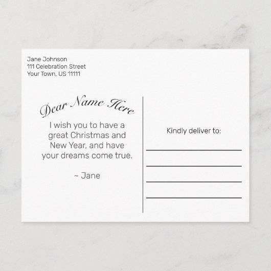 Carte Postale Faire-part Bois enneigé noir et forêt Joyeux Noël (Dos)