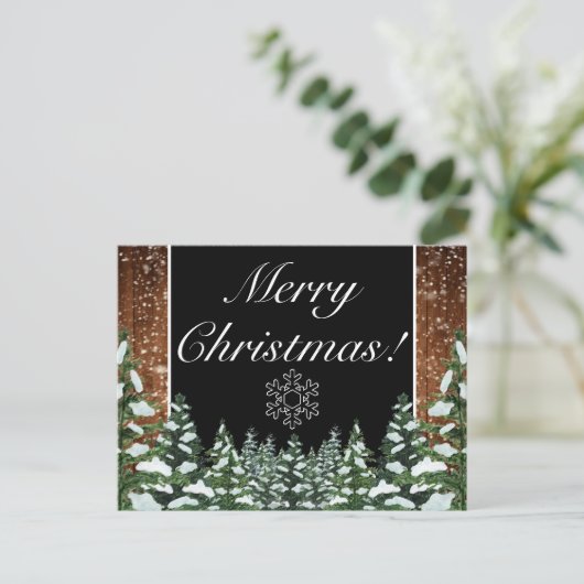 Carte Postale Faire-part Bois enneigé noir et forêt Joyeux Noël (Debout devant)