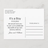 Carte Postale Faire-part Bois neigeux noir et pin forestier C'est un garçon (Dos)