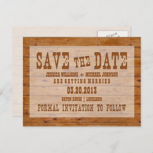 Carte Postale Faire-part Bois Rustique Enregistrer la Date (Devant / Derrière)