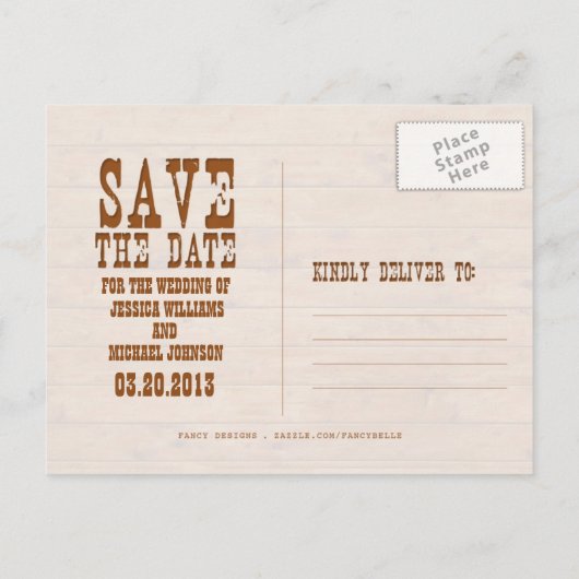 Carte Postale Faire-part Bois Rustique Enregistrer la Date (Dos)