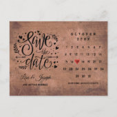 Carte Postale Faire-part Bois rustique Enregistrer la date Calendrier Red L (Devant)