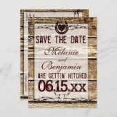 Carte Postale Faire-part Bois rustique Enregistrer la date Obtenir hitched  (Devant / Derrière)