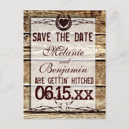 Carte Postale Faire-part Bois rustique Enregistrer la date Obtenir hitched  (Devant)