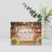 Carte Postale Faire-part Bois rustique, Fleurs de soleil, Typographie Enreg (Debout devant)