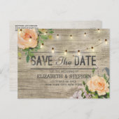 Carte Postale Faire-part Bois Rustique Floral Lumières À Chaîne Enregistrer (Devant / Derrière)