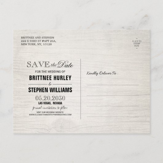 Carte Postale Faire-part Bois Rustique Floral Lumières À Chaîne Enregistrer (Dos)