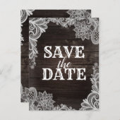 Carte Postale Faire-part Bois rustique foncé et dentelle élégante Save The  (Devant / Derrière)