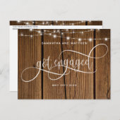 Carte Postale Faire-part Bois rustique, Lumières À Chaînes, Fiançailles (Devant / Derrière)