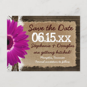 Carte Postale Faire-part Bois rustique Purple Daisy Enregistrer la date Car