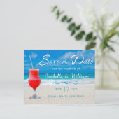 Carte Postale Faire-part Boisson Rouge Plage Océane Enregistrez la Date (Debout devant)