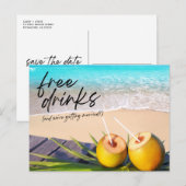 Carte Postale Faire-part Boissons gratuites Beach Wedding Enregistrer la da (Devant / Derrière)