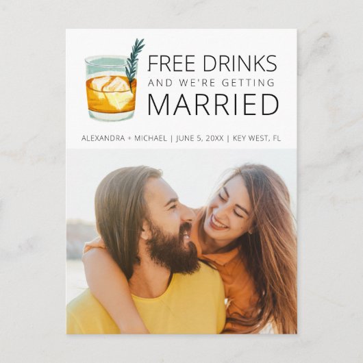 Carte Postale Faire-part Boissons gratuites Budget Mariage Enregistrer la d (Devant)