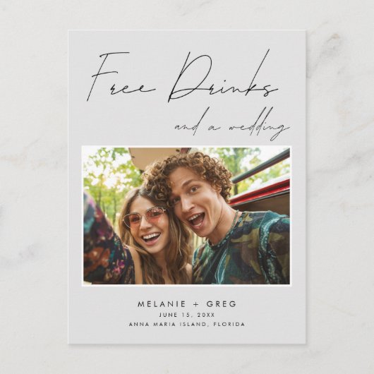 Carte Postale Faire-part Boissons Gratuites Drôles Mariage Photo Enregistre (Devant)