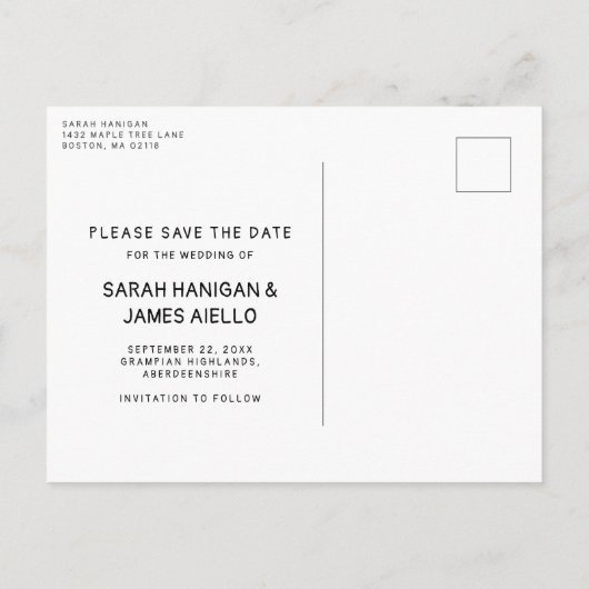 Carte Postale Faire-part Boissons gratuites ! Photo de script blanc Enregis (Dos)