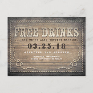 Carte Postale Faire-part Boissons gratuites Rustic Wood Funny Enregistrer