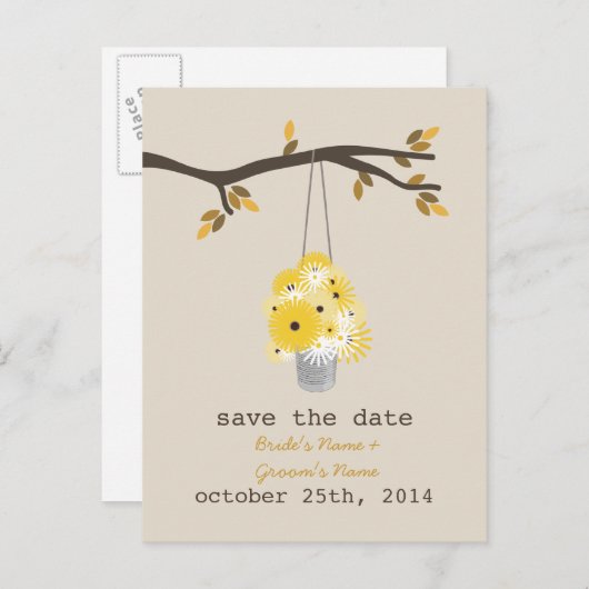 Carte Postale Faire-part Boîte de fleurs sauvages Mariage d'automne Enregis (Devant / Derrière)