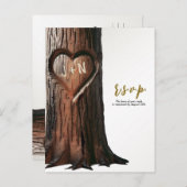 Carte Postale Faire-part Boîtier de coeur sculpté souche Mariage rustique R (Devant / Derrière)