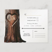 Carte Postale Faire-part Boîtier de coeur sculpté souche Mariage rustique R (Dos)