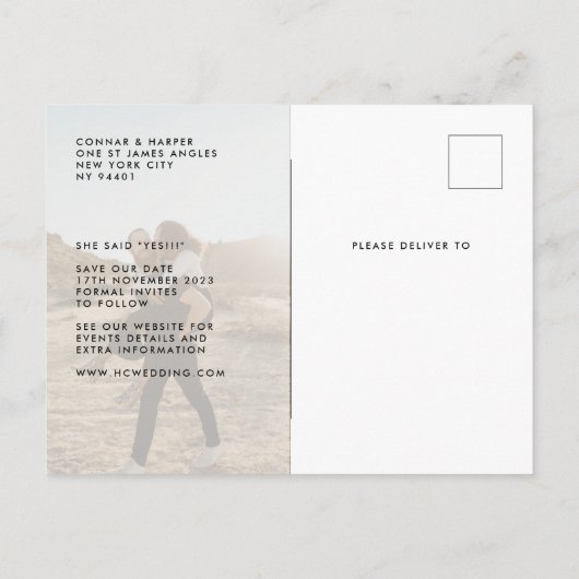 Carte Postale Faire-part Bold Modern Editable Texte Deux Photo Enregistrer (Dos)