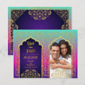 Carte Postale Faire-part Bollywood Arabian Nights Enregistrez la date (Devant / Derrière)