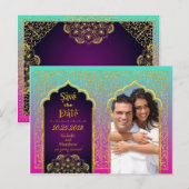 Carte Postale Faire-part Bollywood Arabian Nights Enregistrez la date (Devant / Derrière)
