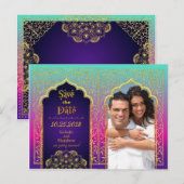 Carte Postale Faire-part Bollywood Arabian Nights Sauvez la date (Devant / Derrière)