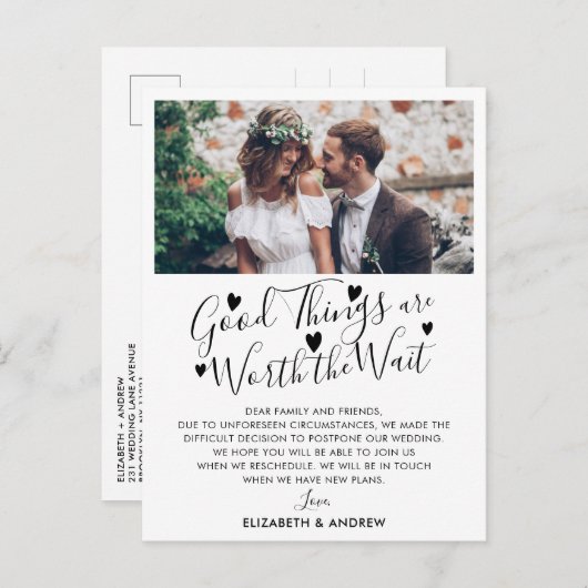 Carte Postale Faire-part Bon point à attendre Mariage reporter photo (Devant / Derrière)