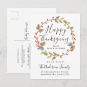 Carte Postale Faire-part Bon thanksgiving de couronne d'automne Vacances dé (Devant / Derrière)