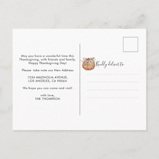 Carte Postale Faire-part Bon thanksgiving Nouveau Citrouille de résidence P (Dos)