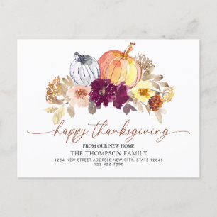 Carte Postale Faire-part Bon thanksgiving Nouvelle maison Floral Citrouille